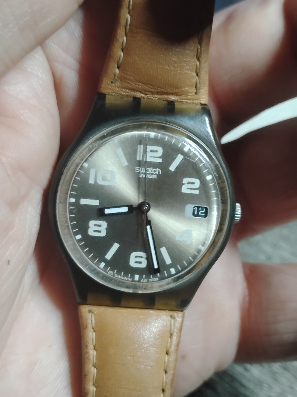 Swatch Men's Brown Dial Leather Strap Watch